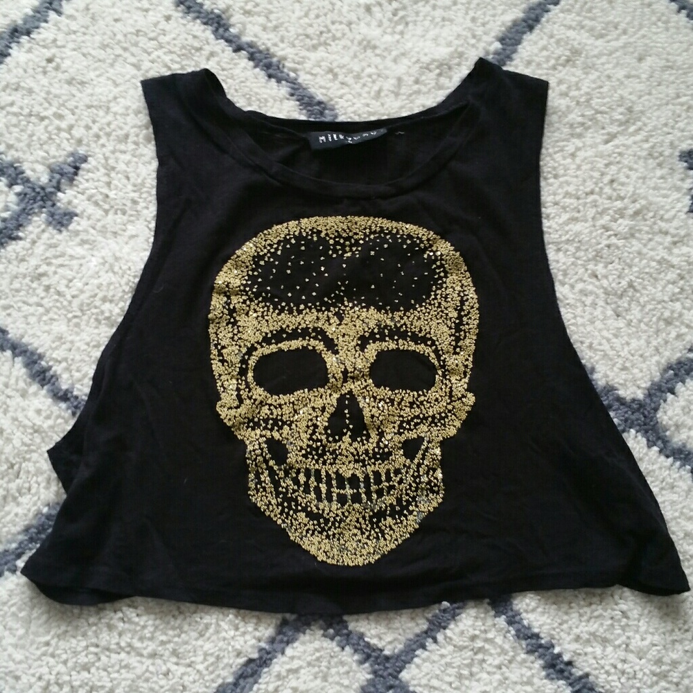 Nasty Gal Beaded Skull Cropped Muscle Tee